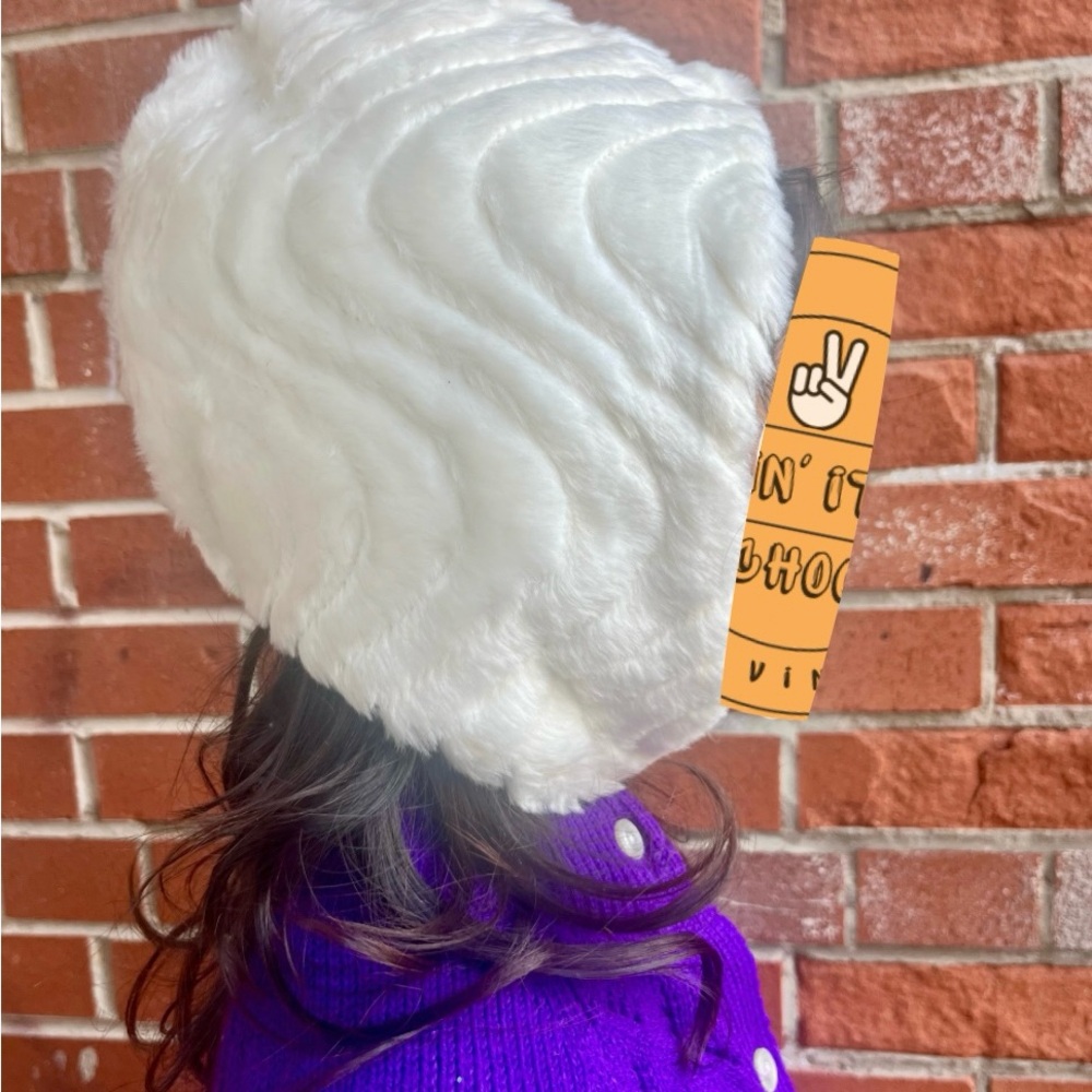 Deadstock Vintage Kids Quilted Faux Fur Bonnet Style Winter Hat / Beanie / Toque